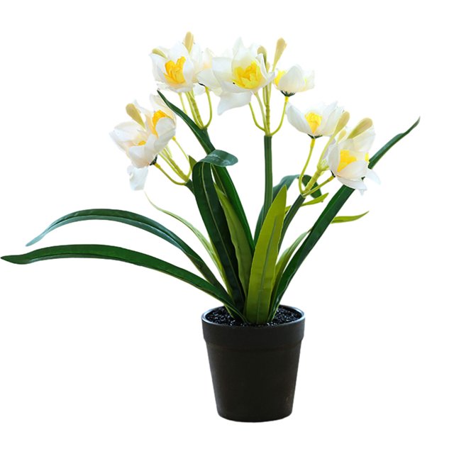 Bonsái de narciso de cuatro cabezas con flores falsas, decoración creativa, decoración de flores, simulación de flores artificiales, planta verde, planta en maceta