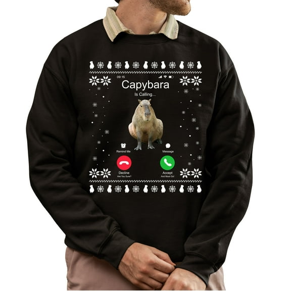 Christmas Sweatshirt, Capybara is Calling Funny Christmas Sweatshirt, Unique Capy Lover Holiday Jumper, Capybara Gift for Men & Women