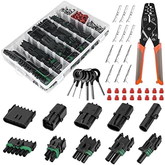 367Pcs 20 Kits Waterproof Automotive Electrical Connectors 1/2/3/4/6 Male&Female Pin 22-14AWG Wire Harness Spark Plug Connector Terminals Plug Kit Car with Wire Crimping Tool