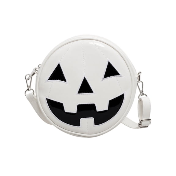 KEVCHE Halloween Pumpkin Crossbody Bag, Funny Novelty Round PU Leather Shoulder Bag with Jack-o-Lantern Face for Party Styling