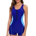 thumbnail image 2 of Women's Sleeveless One Piece Wetsuit Conservative Sexy Backless Color Matching Swimsuit with Removable Bra Pads for Swimming Vacation,Blue,3XL, 2 of 5