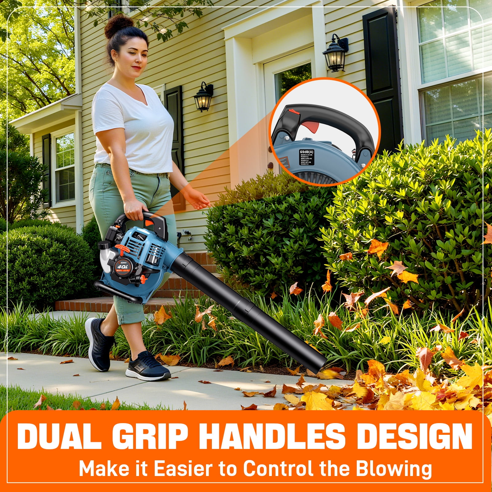 SENIX 4QL 26.5cc 4-Cycle Gas Powered Leaf Blower, 410 CFM/125 MPH, Dual-Grip Handle, Lightweight, BL4QL-L