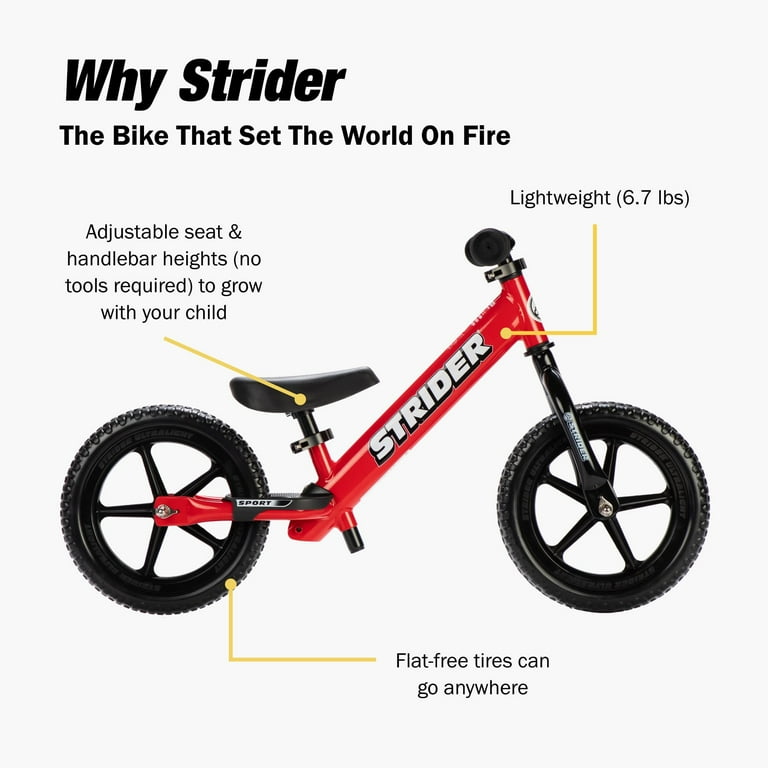 Strider 12” Sport Bike, Red - No Pedal Balance Bicycle for Kids 1