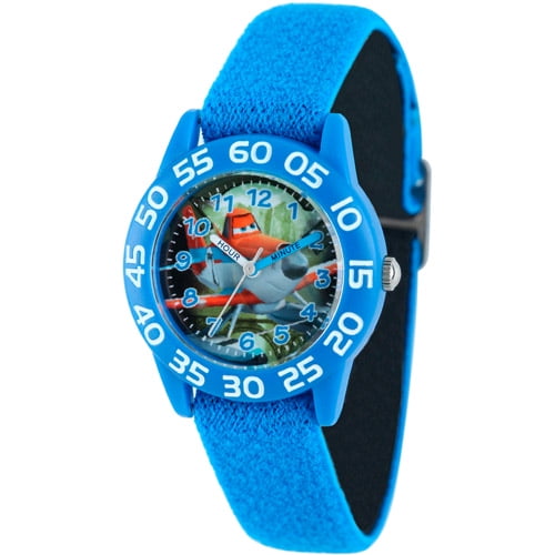Planes Boys' Plastic Case Watch, Blue Stretch Nylon Strap