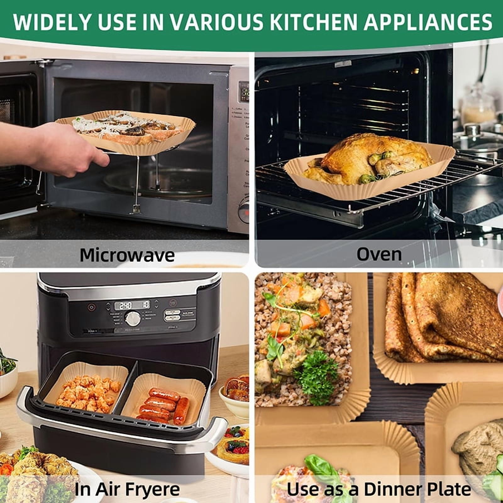 Large Disposable Air Fryer Paper Non-Stick Rectangle Airfryer Baking Liners Oilproof Oven Mat for Ninja Foodi DualZone Basket