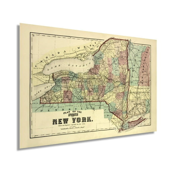 1875 New York State Map - Vintage Map of New York Wall Art - Historic Map of New York - New York State Poster - New York Map Art - Map of New York Poster - NY Map