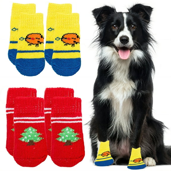 TELOLY 8Pcs Dog Socks,Anti-Shedding Cotton Warm Paw Socks,For Small Medium Pets Dogs Dog Socks to Prevent Licking Paws,Style1