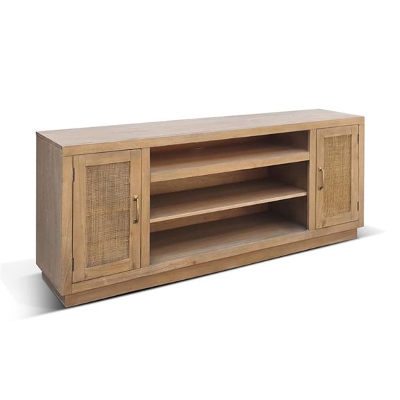 Pemberly Row Solid Wood Contemporary Natural Wood 78" Media Console