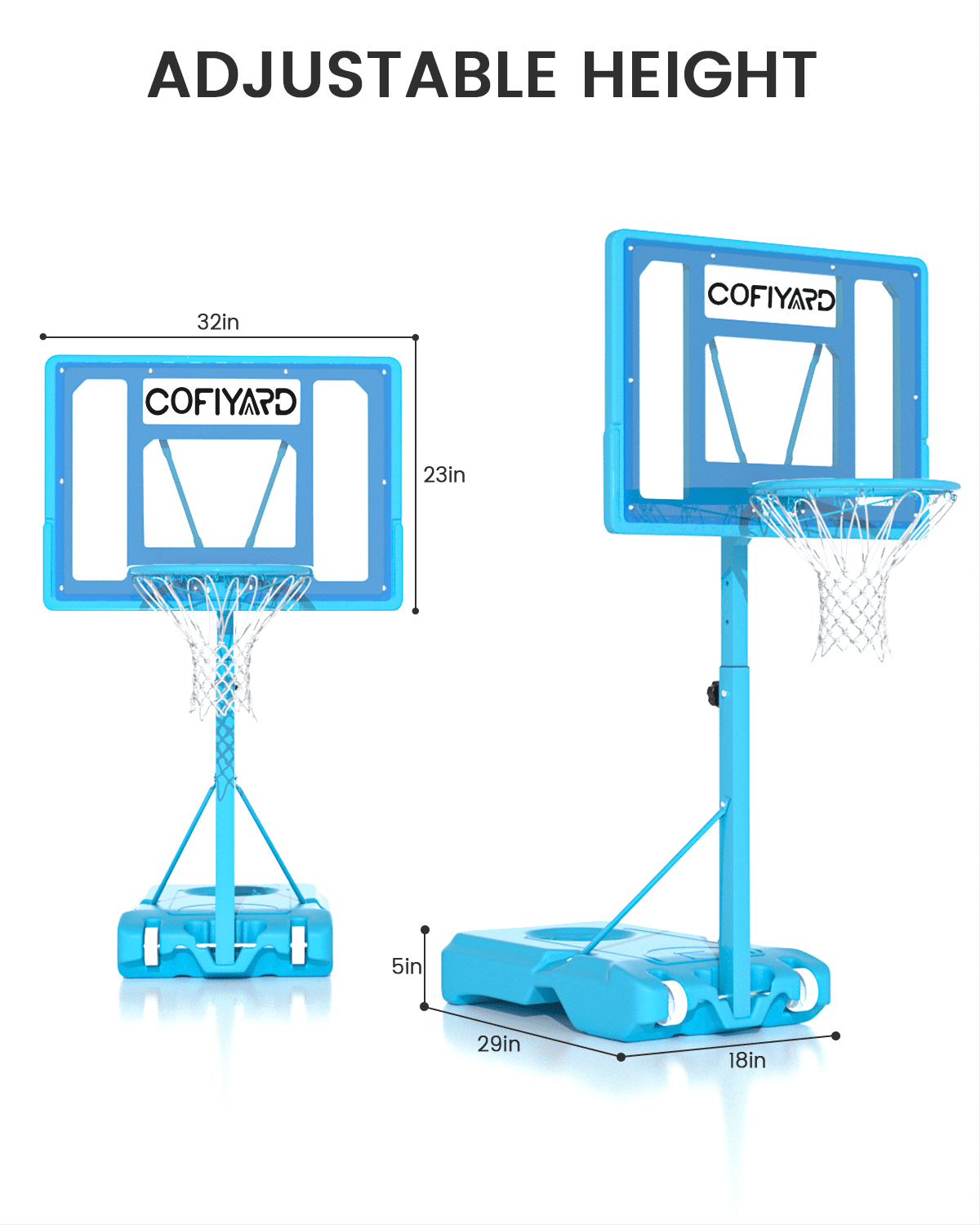 Cofiyard Swimming Pool Basketball Hoop, 32" Shatterproof PC Backboard, Adjustable Poolside Basketball Goal with 2 Balls Outdoor for Teens Adults