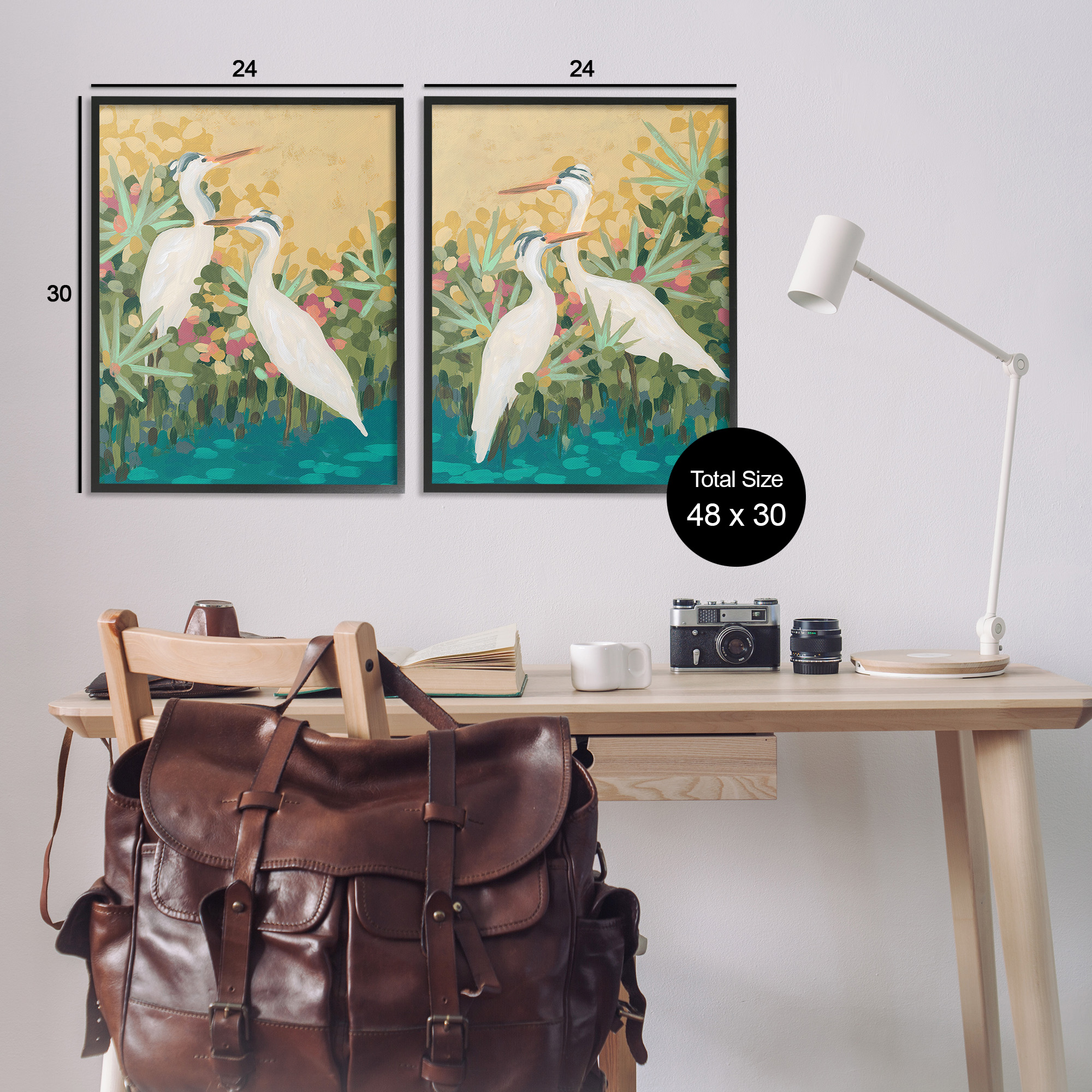 Stupell Industries Birds & Pond Botanicals Animals & Insects Painting Black Framed Art Print Wall Art, 24 x 30, Set of 2