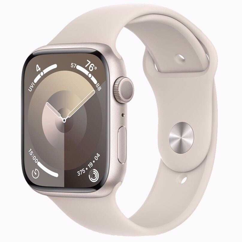 Apple, Watch Series 9, Smart Watches, M/L, 18 h Battery Life, GPS 41mm Starlight Aluminum Case with Starlight Sport Band, 1, 1