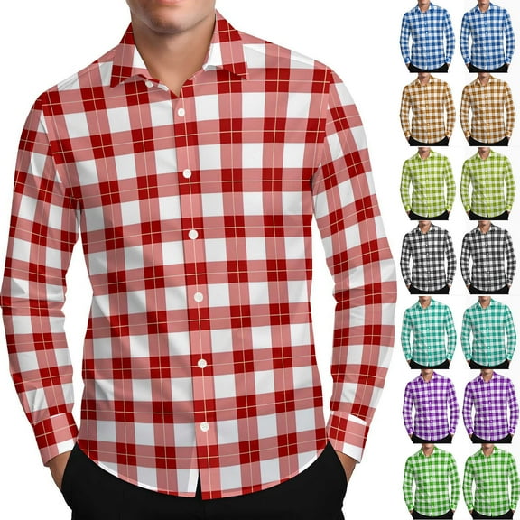 Dagugfen Long Sleeve Shirts for Men Button up Business Casual Regular Fitting Plaid Shirts Fall