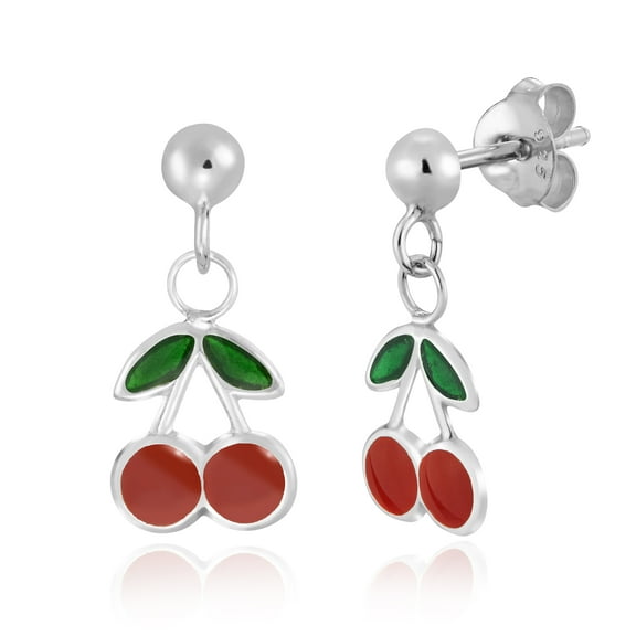 AeraVida Sweet Fruity Cherry Pop Scarlet Red Enamel on Sterling Silver Post Stud Earrings