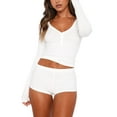 thumbnail image 6 of Womenacute;s Spring Summer Outfit Sets Long Sleeve Button Tops + Solid Color Low Waist Shorts, 6 of 9