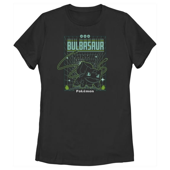 Women's Pokemon Bulbasaur Retro Grid  Graphic Tee Black Large