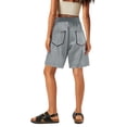 thumbnail image 3 of Garbnen Bermuda Shorts for Women Patchwork Curve Bike Shorts Women Elastic Waist Striped Women Cargo Shorts with Multiple Pockets, 3 of 4
