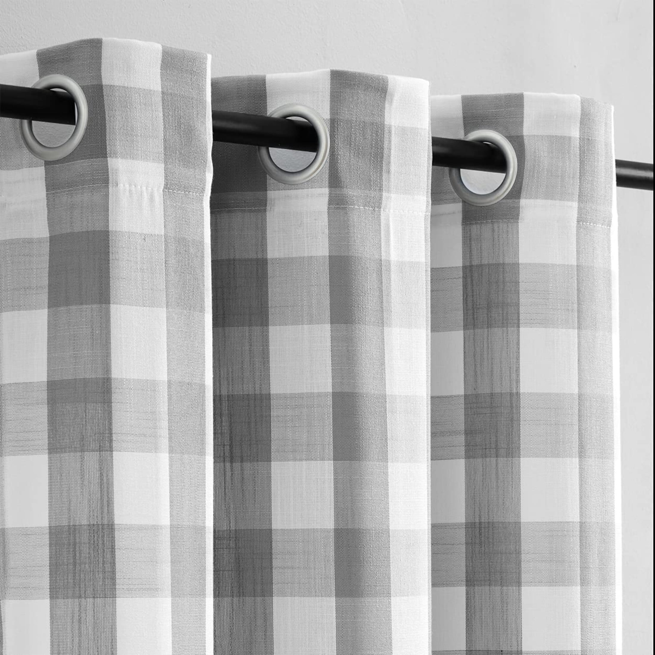 Flowpartex Grey and White Plaid Textured Christmas Semi Sheer Curtains Buffalo Check Drapery Farmhouse Grommet Top Window Drapes for Living Room Bedroom, 40"Wx95"L 2 Panels
