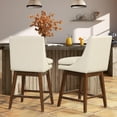 thumbnail image 2 of Soges Swivel Bar Stool with Cushion Set of 2, PU Leather Counter Height Bar Chair with Rubber Wood Legs, White, 2 of 10