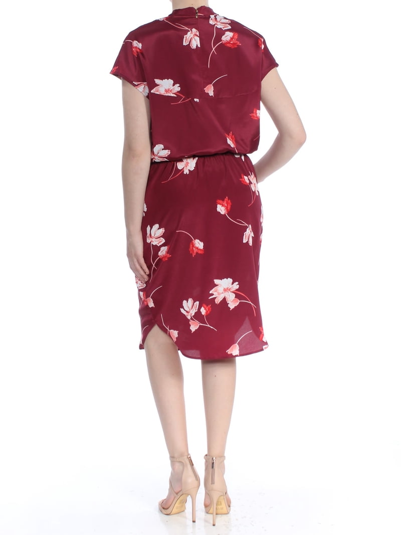 RALPH LAUREN Womens Burgundy Floral Crepe Short Sleeve V Neck Knee Length  Dress 10 - Walmart.com