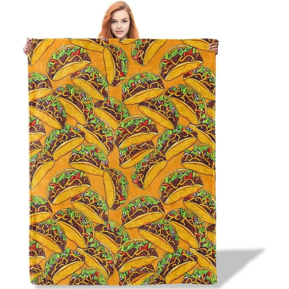 Fun Mexican Food Taco Throw Blanket for Women Girls Boys, Soft Flannel Blankets Gifts for Living Room Couch, Home, Sofa Decor, 50x60