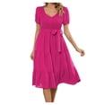 thumbnail image 2 of SMihono Robe d'Été Grande Taille pour Femmes 2023 Unie Décontractée Confortable à Col en V Aguichant Polyvalente à Manches Courtes, 2 of 8