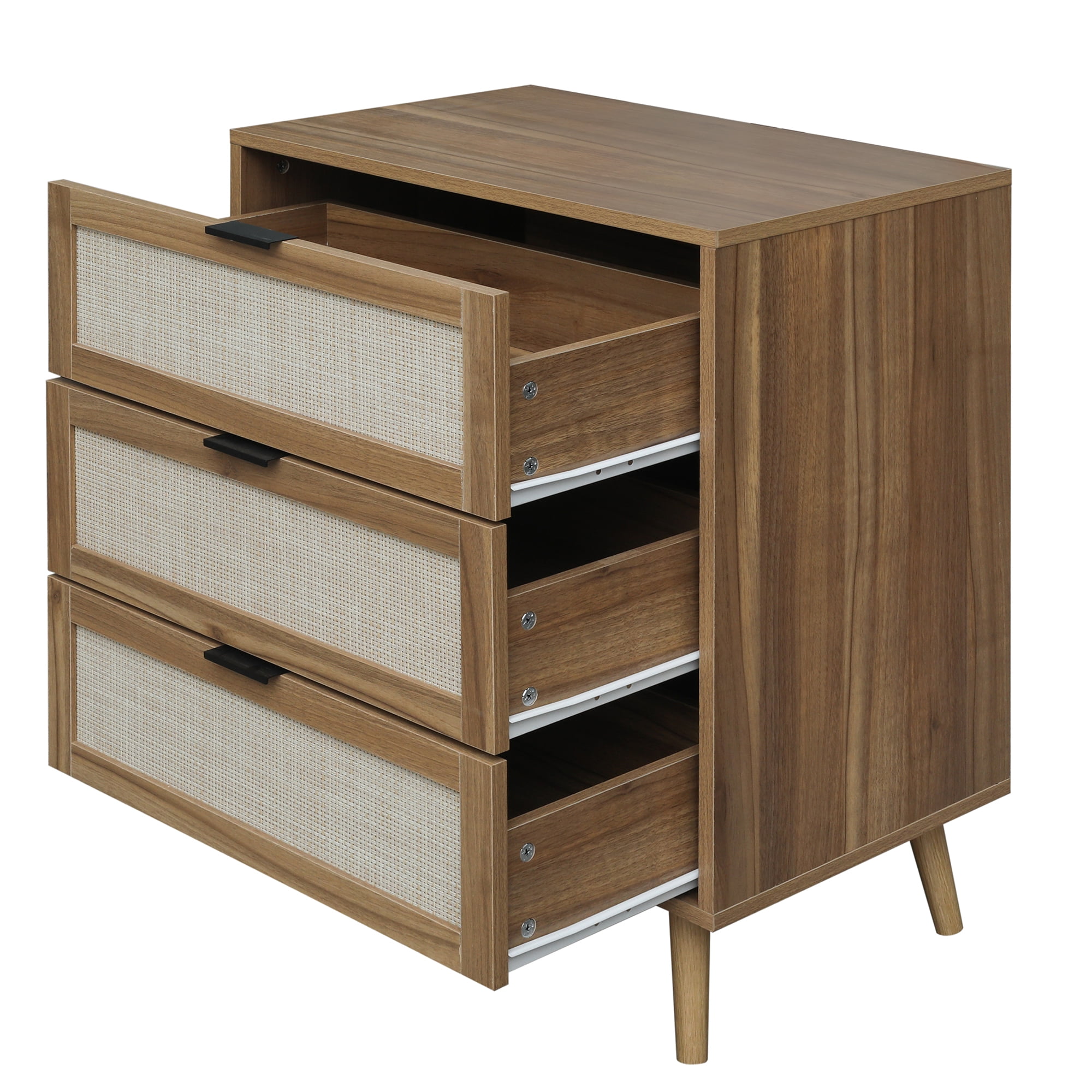 Kadyn 3 Drawer Cabinet, Chest of Drawers for Bedroom, Nightstand with Wood Feet, Walnut Kadyn 3 Drawer Cabinet, Chest of Drawers for Bedroom, Nightstand with Wood Feet, Walnut