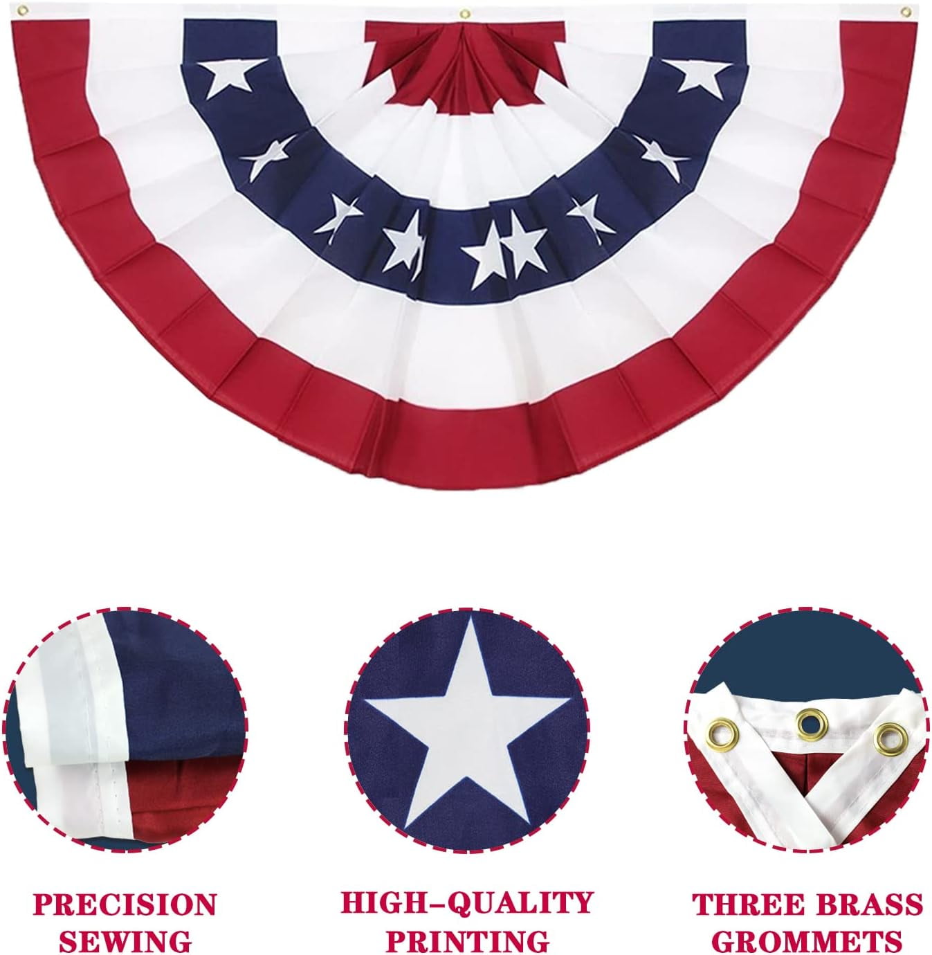 TETOU 4Pcs 3 x 6 Ft American Pleated Fan Flag for Outside, Patriotic Half Fan Bunting Flag, 4th of July Decorations Flags (Set of 4)