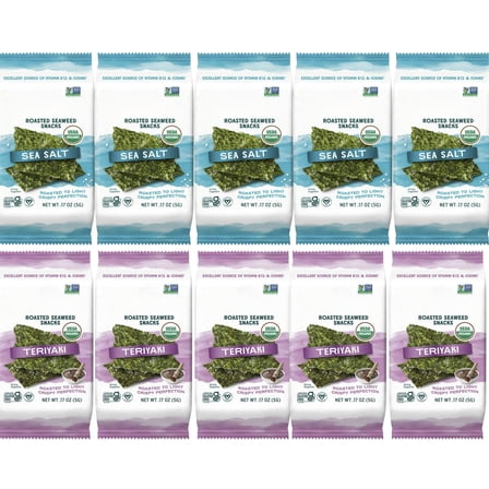 (10 pack) Gimme Seaweed Premium Organic Roasted Seaweed Snacks, Sea Salt   Teriyaki- 0.17oz