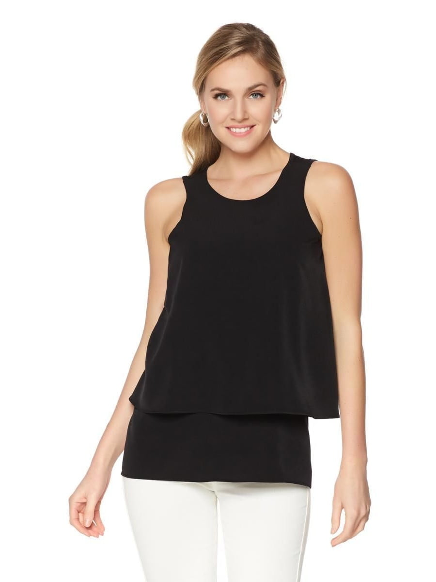 DG2 Diane Gilman Mixed Media Tank Double Layer Front Off White M NEW 520-772 DG2 Diane Gilman Mixed Media Tank Double Layer Front Off White M NEW 520-772