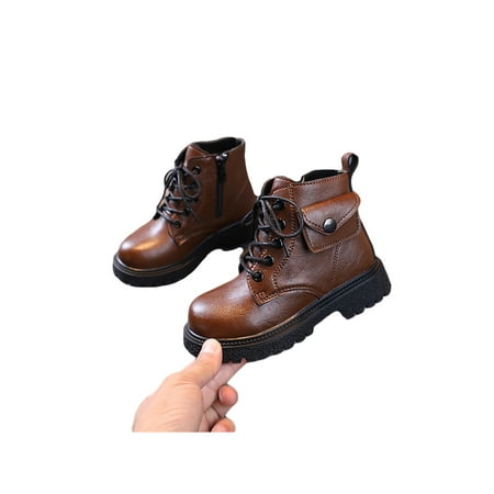 

Fangasis Girl Non-Slip Flat Boot Hiking Breathable Solid Comfort Lace Up Ankle Boots Brown 6.5C