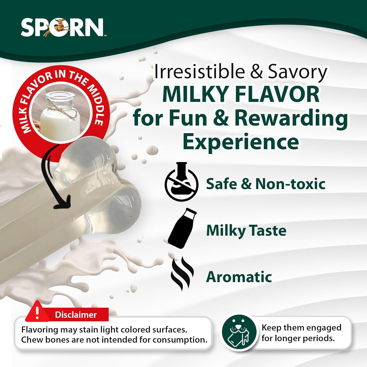 Sporn Marrow Milkies Chew Bones for Light Chewers, Milk Flavor Dog Chew Toys for Small Dogs, Made with Soft Thermoplastic Rubber Dog Dental Chew Toy, Gluten-Free & Non-Toxic, Small, Flexible, soft dog chew
