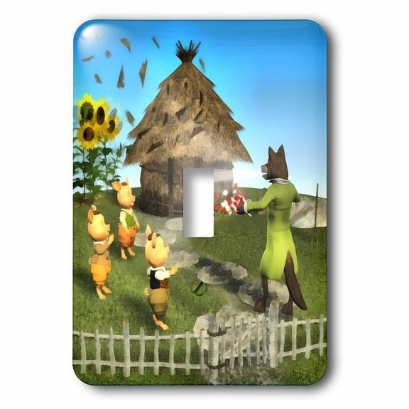 3dRose, The 3 Little Pigs and the Big Bad Wolf, single toggle switch