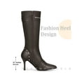 thumbnail image 4 of BLISSFUL STEP Women's Boots Knee High Stiletto Heel Pointed Toe Buckle Zipper Rivets Boots Coffee 8, 4 of 6
