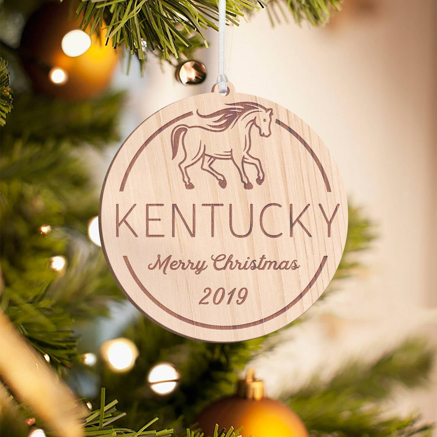 Personalized Kentucky Christmas Ornament on Walnut