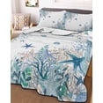 thumbnail image 3 of Quilts Twin-XL Size Bedding Set, Teal Blue Coastal Lightweight Quilted Comforter, Summer Beach Nautical Coral Starfish Soft Reversible Bedspread Coverlet with Pillow Covers for All Season, 68" x 98", 3 of 7
