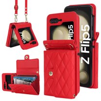 Phone Case for Samsung Galaxy Z Flip 7, Wallet Cover with RFID Blocking Card Slots, Crossbody Wrist Strap Stand PU Leather Kickstand Cover Magnetic Clasp for Samsung Galaxy Z Flip 7, Red