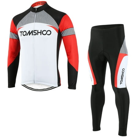 TOMSHOO Spring Autumn Men Cycling Clothing Set Sportswear Road Mountain Bicycle Bike Outdoor Full Zip Long Sleeve Cycling Jersey + 3D Padded Pants Trousers Breathable (Best Mountain Bike Trousers)