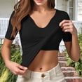 thumbnail image 5 of Gbsyewxs Shirts For Women V Neck Short Sleeve Solid Color Slim Casual Summer Womens T Shirt Black, 5 of 7