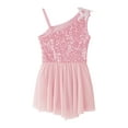 thumbnail image 6 of IEFIEL Kids Girls Ballet Dance Leotard Sleeveless Oblique Shoulder Acrobatics Skating Dress Shiny Sequins Dance Wear Pink 12, 6 of 7