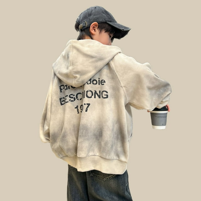Veste de Baseball à Capuche pour Garçons en Coton Polyester Style Coréen Printemps Taille 3-12 Ans