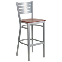 Flash Furniture HERCULES Series Silver Slat Back Metal Restaurant Barstool - Cherry Wood Seat