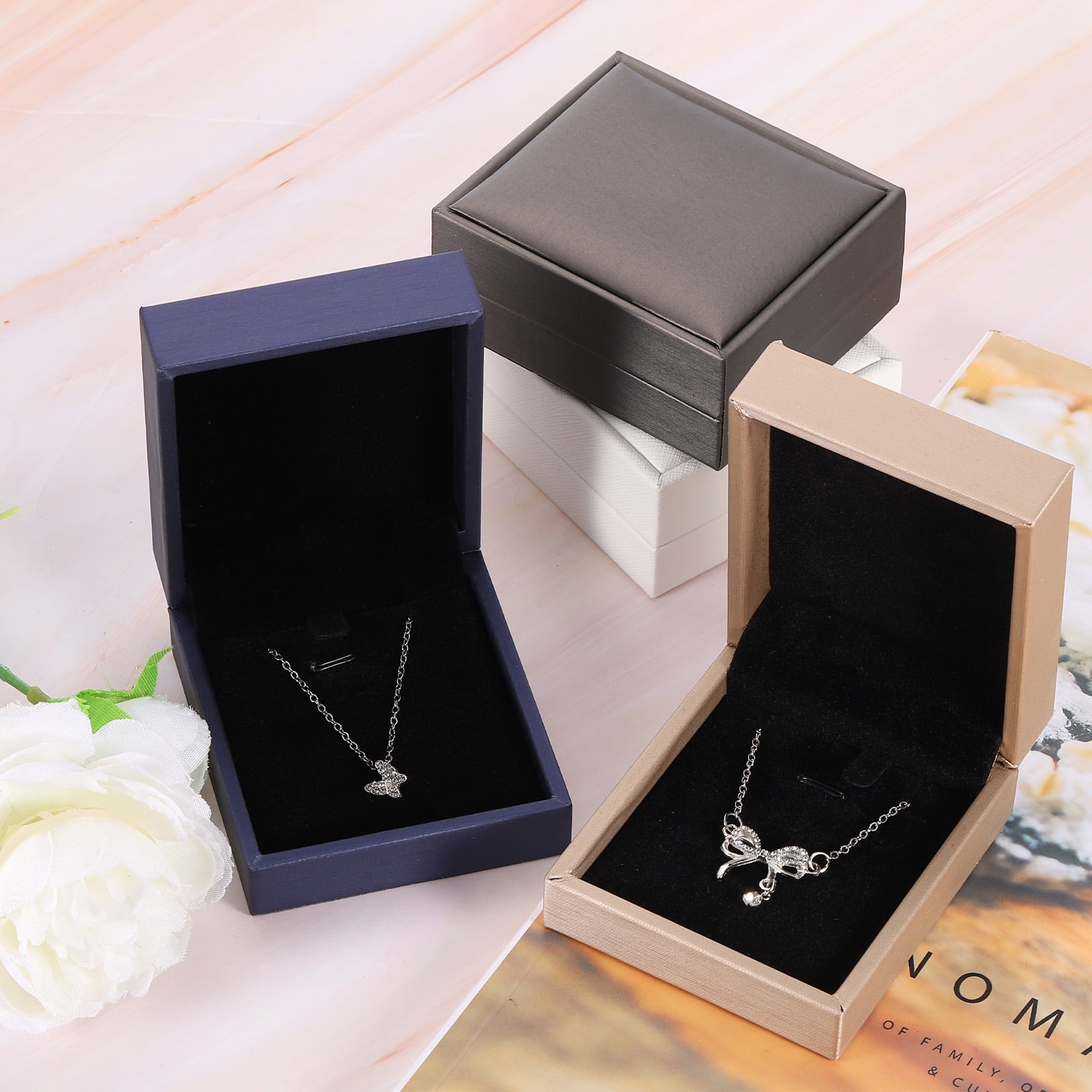 Unique Bargains Leather Jewelry Pendant Box for Vintage Storage and Gifts Gold