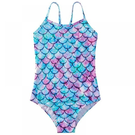 

Bullpiano Toddler Girls Halter Romper One-piece Swimsuit Teen Girl Fish Scale Swimwear Tankini Beach Bathing Suit for Baby Girl Summer Bathing Suit 2-3 Years