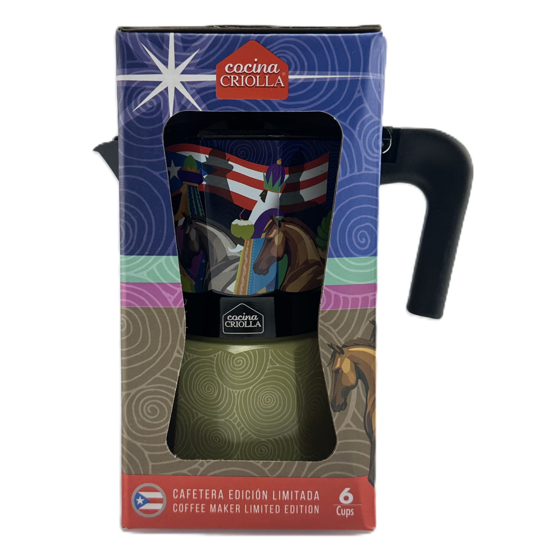Cocina Criolla 6-Cups Christmas Coffee Maker Greca Puerto Rican