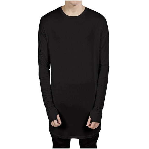 YUGYXL Men's Thumb Hole Long Sleeve T-Shirt Basic Lightweight Longline Running Hiking Workout Tee Shirts Black L
