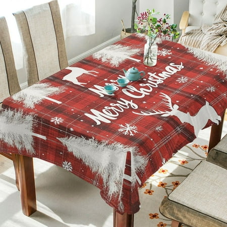 

BZSMCE Square Tablecloth Simple Red Plaid Pattern with Reindeer Pattern Tableclothes