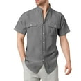 thumbnail image 2 of Coorders Men’s & Big Men’s George Linen Crew Neck Button Down Shirts with Double Pocket, Gray, S, 2 of 7