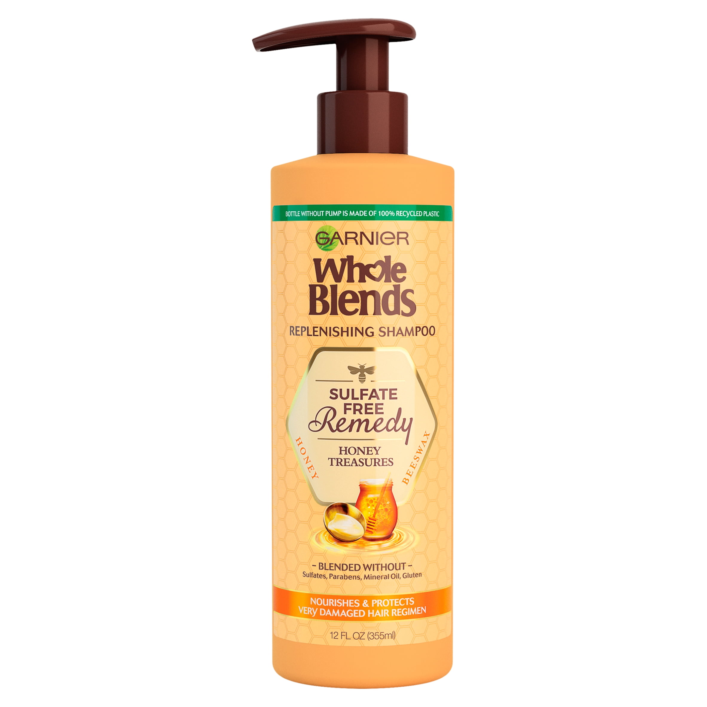 Garnier Whole Blends Sulfate Free Remedy Replenishing Shampoo with Honey for Very Damaged Hair, 12 fl oz