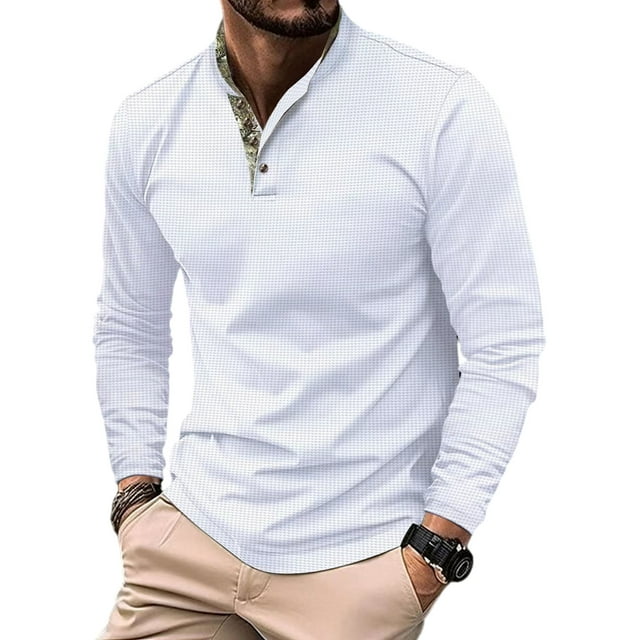 Fashnice Chemise Homme Manches Longues Col Polo Coupe Régulière T-Shirts de Travail Blanc 2TG