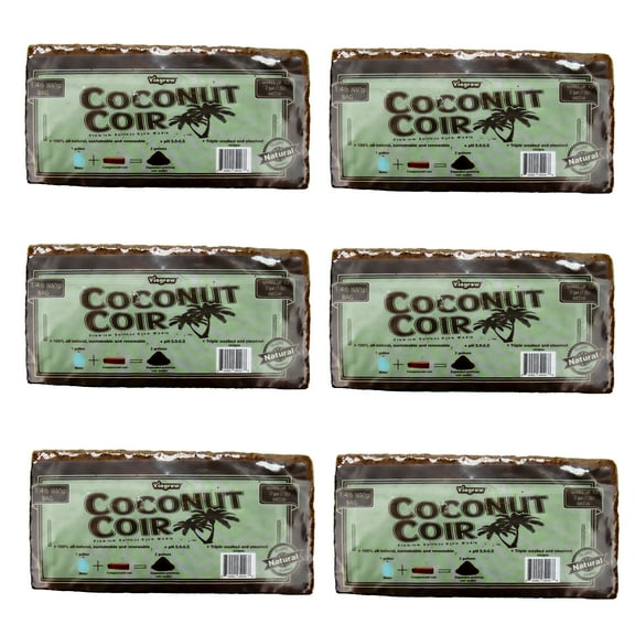 Viagrow Coco Coir, 6 Pack, Makes 2 Gallons / 7.5 Liters / 8 Quarts, 650g Brick